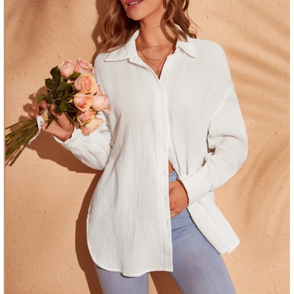 Rouge! Tops - Cotton White Casual Shirt  Button Down Up Long Sleeve